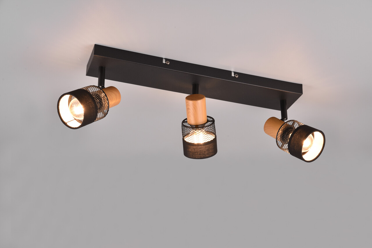 Plafoniera Nandini, TRIO, 45x8.5x17 cm, 10W, 3x E14, metal, negru mat/natur - imagine 5